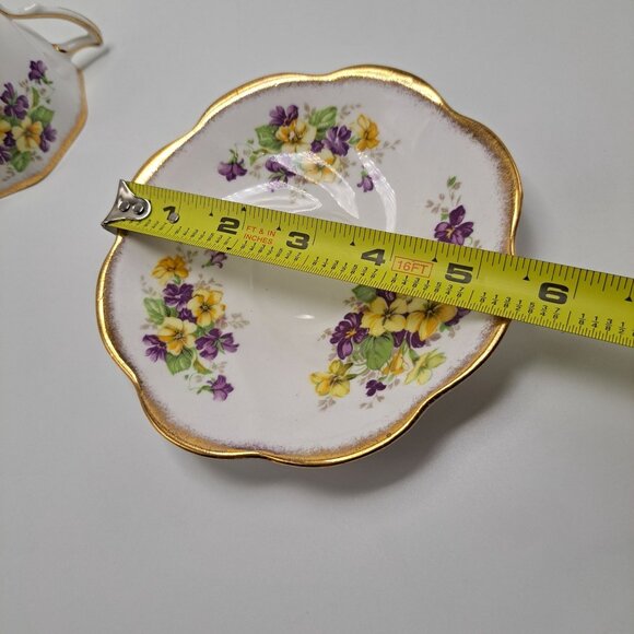 Rosina Bone China Saucer Gold Trim Yellow & Purple Pansies Floral England Vintag - Picture 4 of 6
